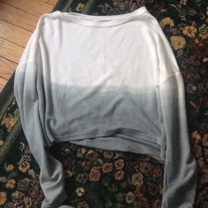 White to grey ombré long sleeve cropped shirt